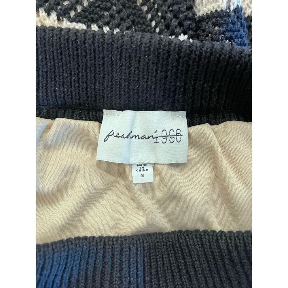 Freshman 1996 Women's Striped Crochet Knit Maxi Skirt Black Beige Small